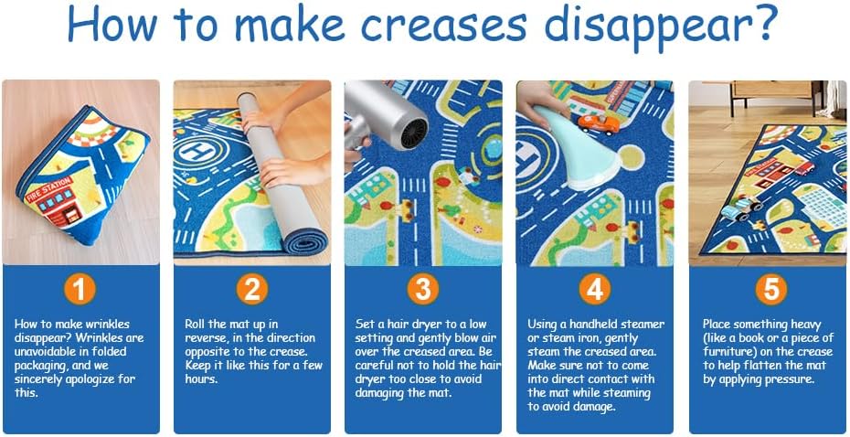 Miniatura 9 de Children Play Rug 26x55 Inch  City Road Traffic Play Mat Carpet for Kids, Polyester Surface with Non-Slip TPR Backing, Foldable Storage Tube,