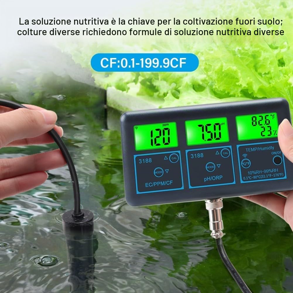 7 in 1 Analizzatore di qualità dell'acqua per piscina con cloro residuo, pH, ORP, sale, temperatura, WiFi compatibile per Tuya, funzionamento plug-in, sonde ad alta precisione per piscina (EU)