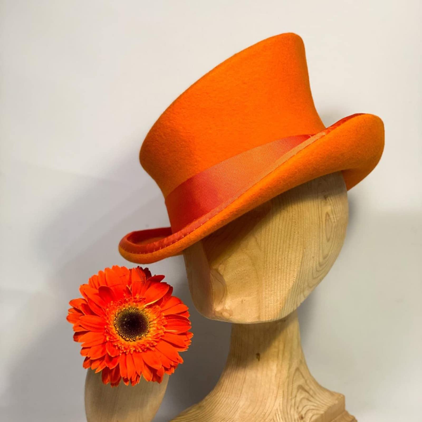 Sombrero de cilindro asimétrico de lana para hombre y mujer, sombrero de vapor punk para hombres, sombrero de copa unisex, sombrero decorativo de invierno, naranja, Talla única