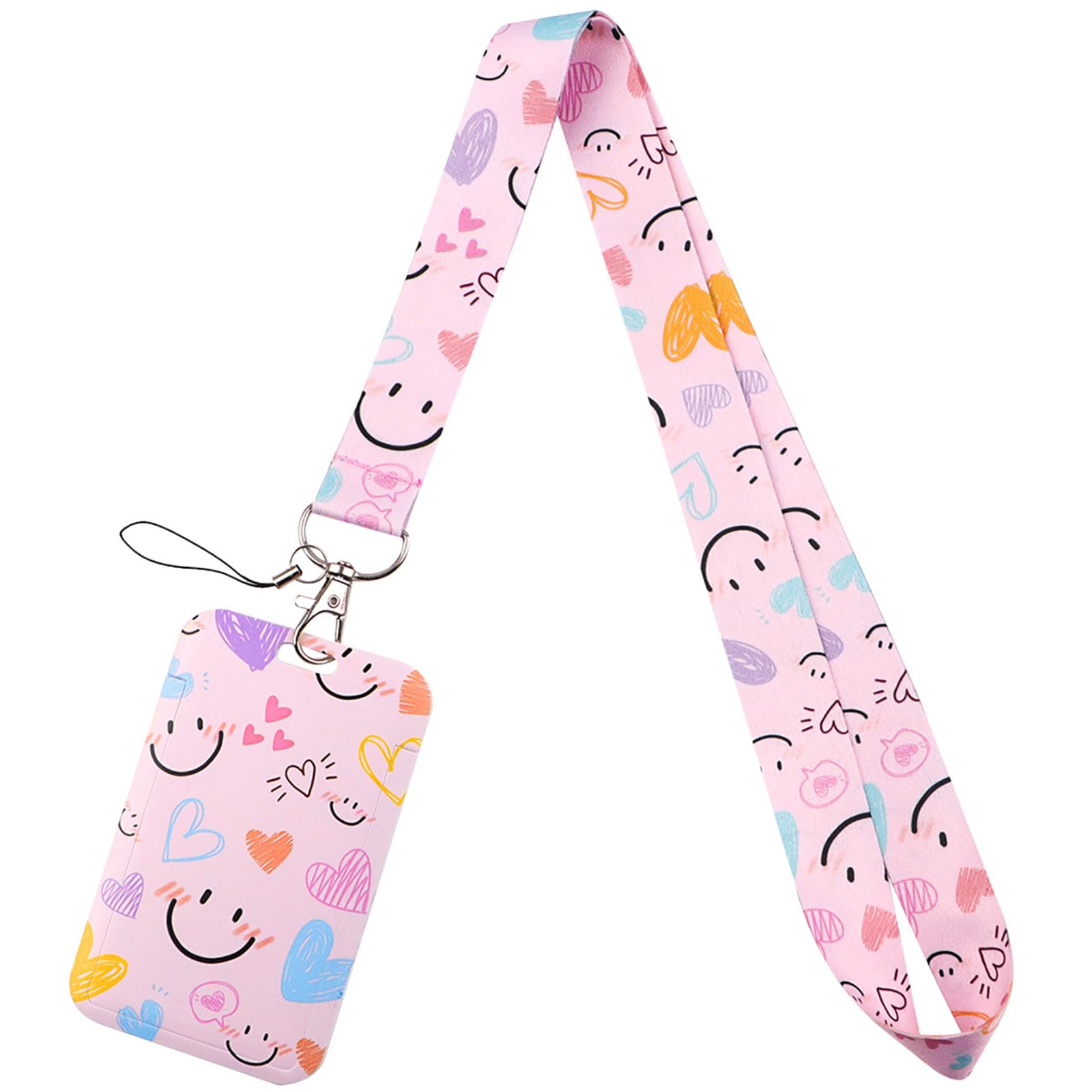 Pink ID Lanyard with Card Holder for Keys Cute Key Lanyard ID Holder for Women Kids Girls Nurses Teachers for Work & Preppy School ID Aesthetic Love Heart ID Badge Holder Holder