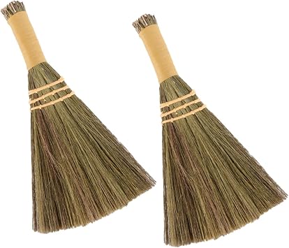 Halloween Broom 2pcs Handmade Dry Miscanthus Desktop Cleaning Tool