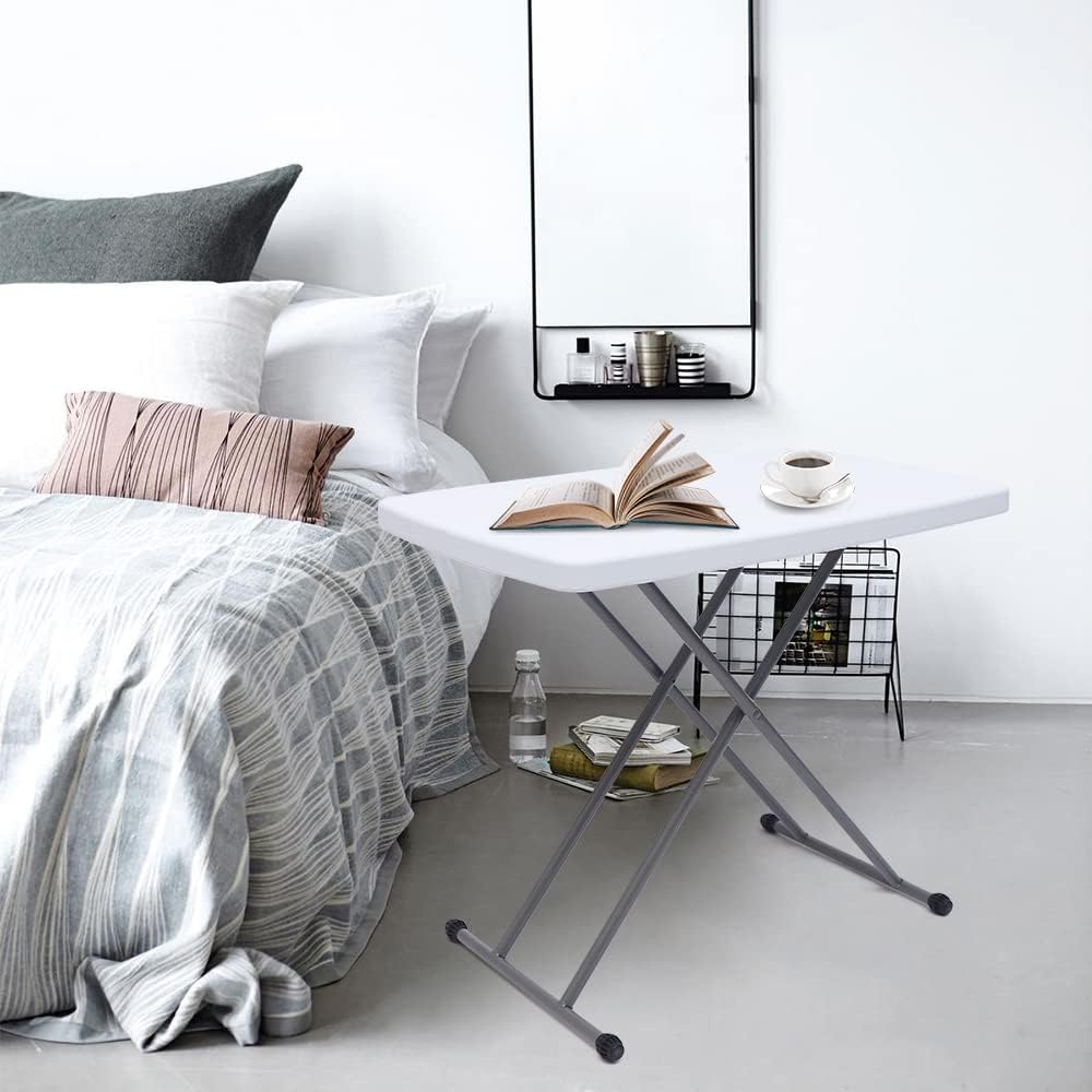 Adjustable Folding Laptop Desk, Height Adjustable Folding Table Snack Desk Portable Folding Desk Writing Computer Desk for Home Office Trips, No-Assembly White