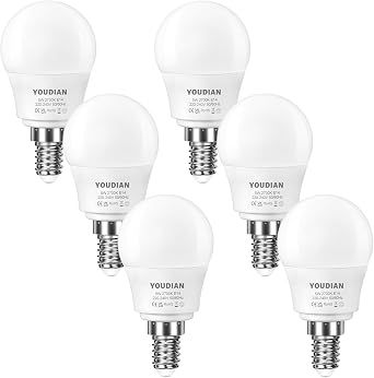 YOUDIAN E14 LED Light Bulb,Warm White 2700K,Small Screw Bulb,Pack of 6 | Energy Saving P45 SES LED Golf Ball Bulbs,5W,450lm,220-240V,Non-Dimmable [Energy Class G]