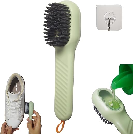 Multifunctional Liquid Shoe Brush with Liquid Box, Adding Liquid Filled Shoe Washing Brush with Soap Dispenser Press Type,...
