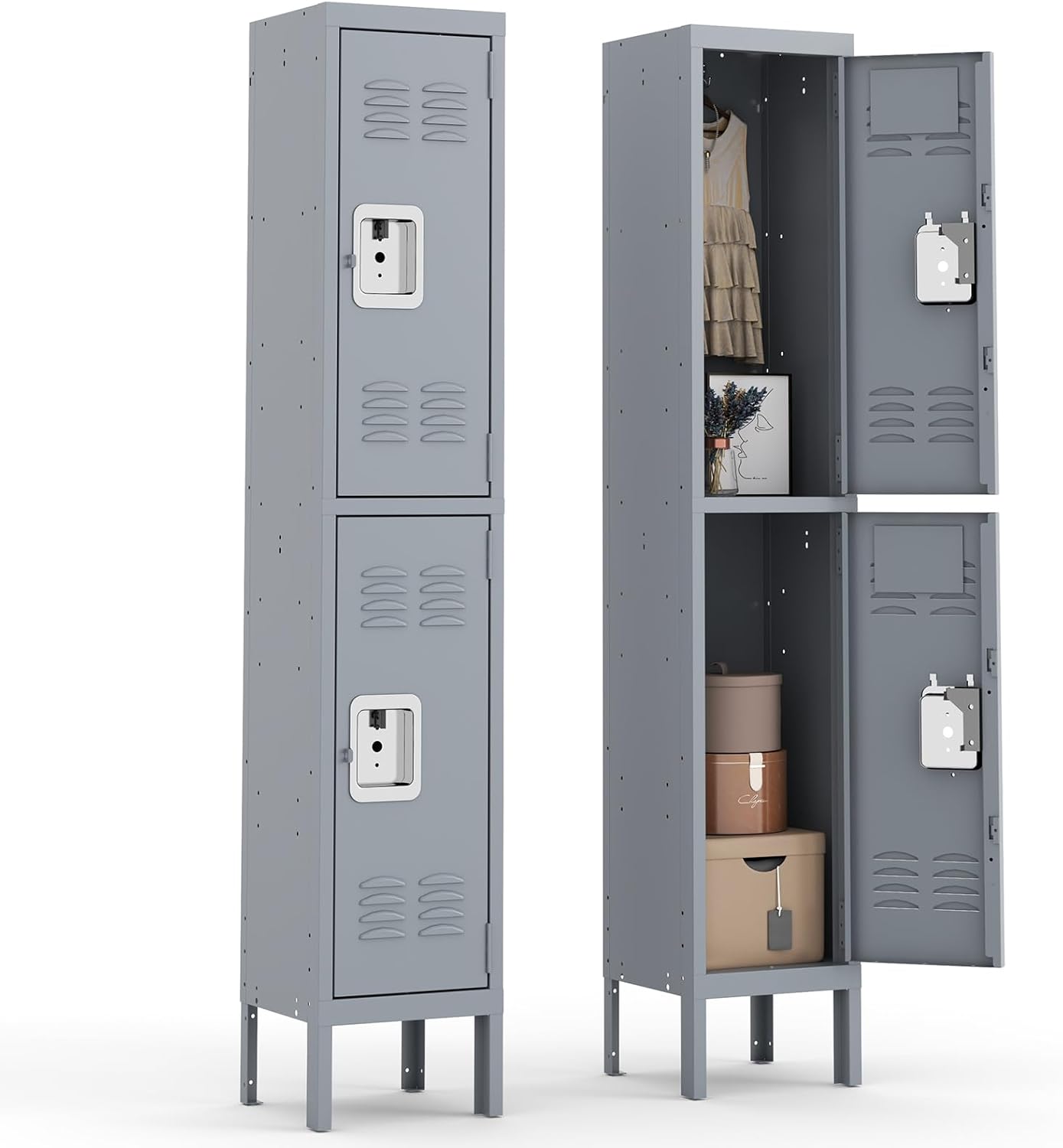 2-door metal locker (grey) for office, home or gym