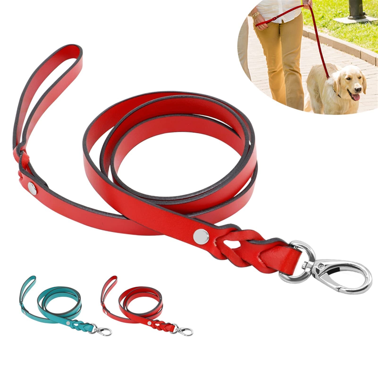 Skórzana smycz dla zwierząt Skórzana pleciona smycz dla psa Puppy Walking Training Lead Zwierzęta domowe Psy Smycze Pasek dla małych, średnich i dużych psów Lina trakcyjna 130 cm (kolor: 02, rozmiar