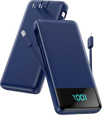 Portable Charger for iPhone with Built in Cables and Wall Plug,Upgraded 13800mAh Fast Charging USB C Power Bank,4 Outputs Travel Essential Battery Pack Compatible with iPhone 17/16/15/14,Galaxy-Blue