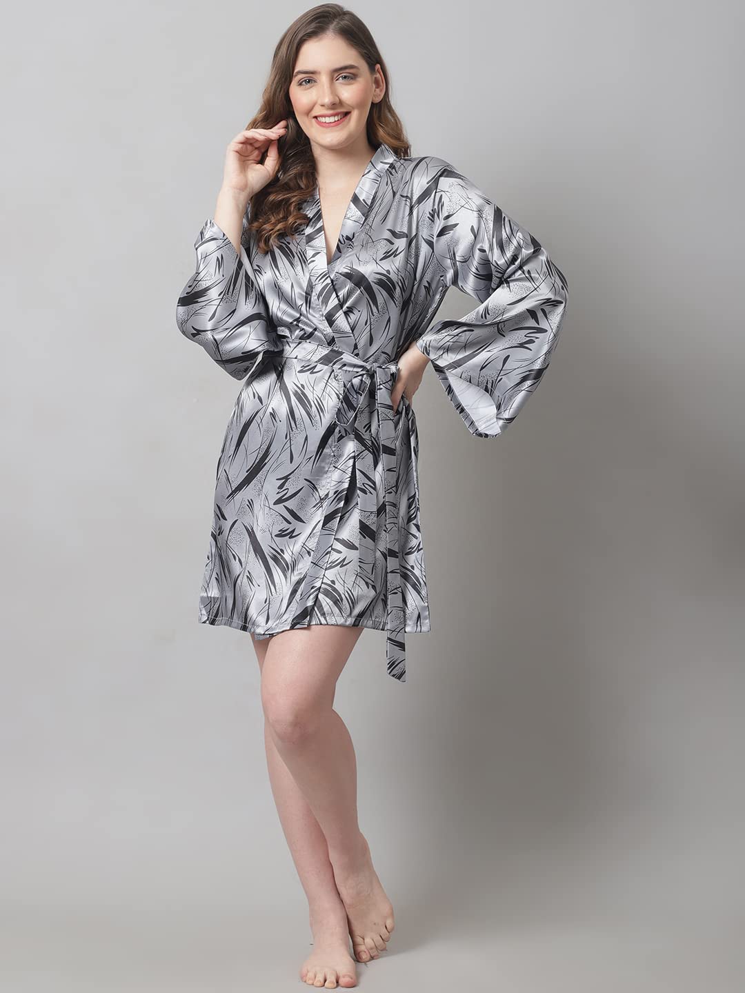 Claura Women Satin β Robe for Women/Robe (Small) Grey 4