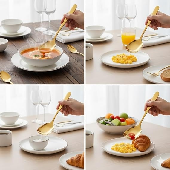 Premium Altın Kaplama Paslanmaz Çelik Servis Kaşığı – 21 cm Şık ve Dayanıklı Sunum Kaşığı