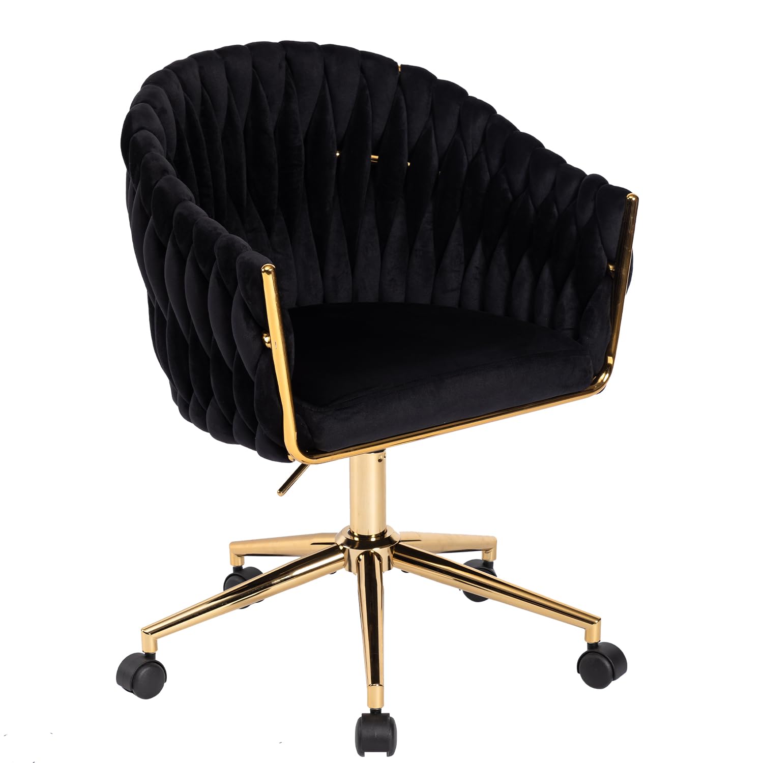 Velvet Office Chair with Hand Woven, Black Vanity Chairs with Golden  Wheels, 360° Swivel Home Office Desk Chair Computer Chairs, Accent Chair  Makeup