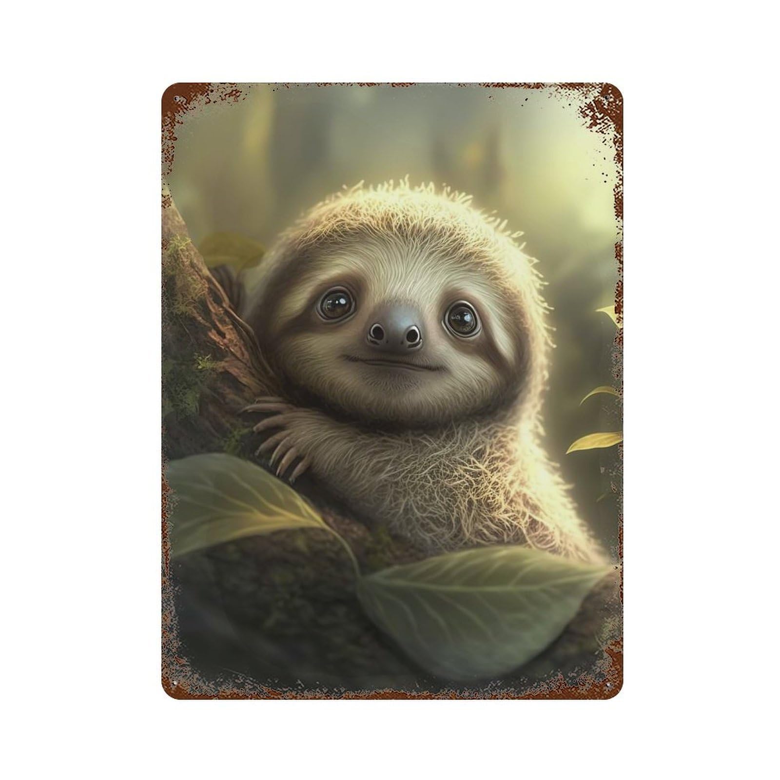 Cute Sloth Rust Effect Tin Sign 15.7"x11.8", Old School Wall Decor for Farmhouse, Kitchen And Entryway Decor