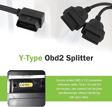 OBD2 16 Pin Splitter, 1 Male Splitter to 2 Female Extension Cable, 12 Inch OBD Splitters Extension, Fit for Most OBD 2 Interfaces (Black)