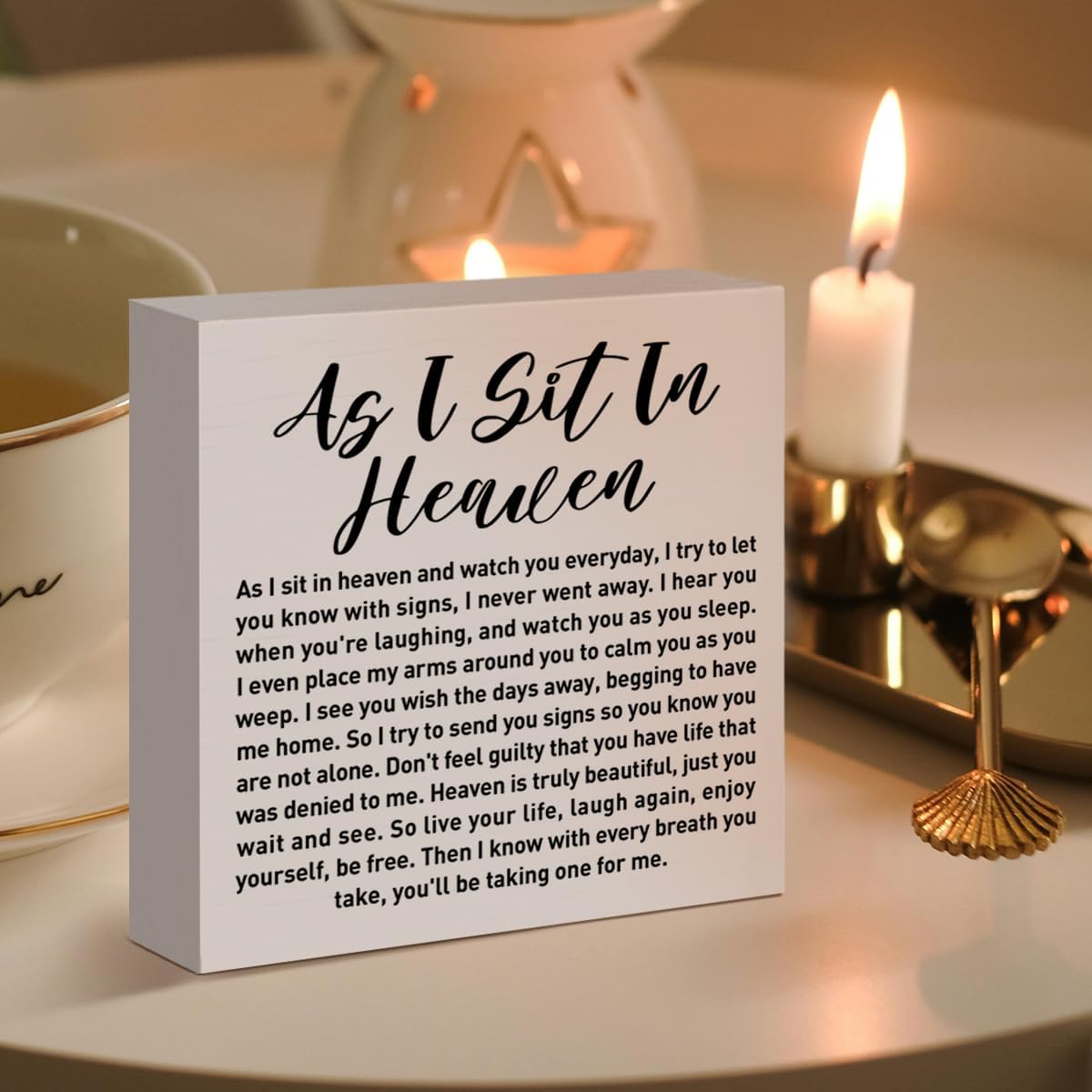 Memorial Sympathy Gifts for Loss of Loved One, Sympathy Gifts for Loss of Dad Mom Husband Son Daughter Brother Sister Remembrance Bereavement Condolence Gifts Wooden Sign, As I Sit in Heaven - Image 5