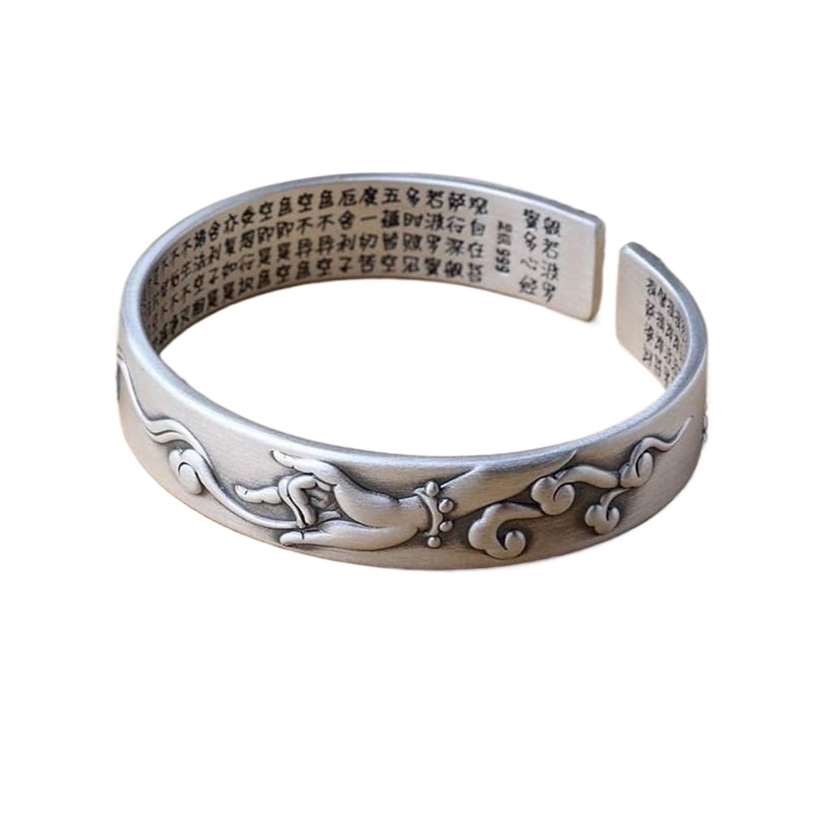 Bracciale rigido alla moda, bracciale rigido in argento 999 con detti buddisti Bracciale unisex in stile etnico con nuvola di bergamotto, bracciale aperto in argento. Come mostrato, i braccialetti pos