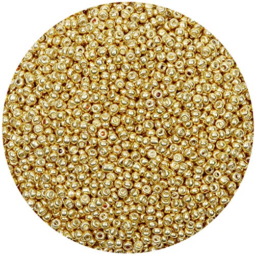 Yholin 5000pcs Glass Seed Beads Bulk,3mm 8/0 Craft Seed Beads Small Pony Beads for DIY Craft Project Bracelet Necklace Jewelry Making - Bright Gold Color Waist Beads Spacer Beads with Tweezers