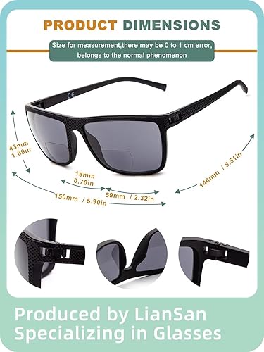 Miniatura 5 de LianSan Gafas de sol de lectura bifocales de alta calidad para hombre, ligeras, TR90 UV400, gafas de sol deportivas transparentes con lectores