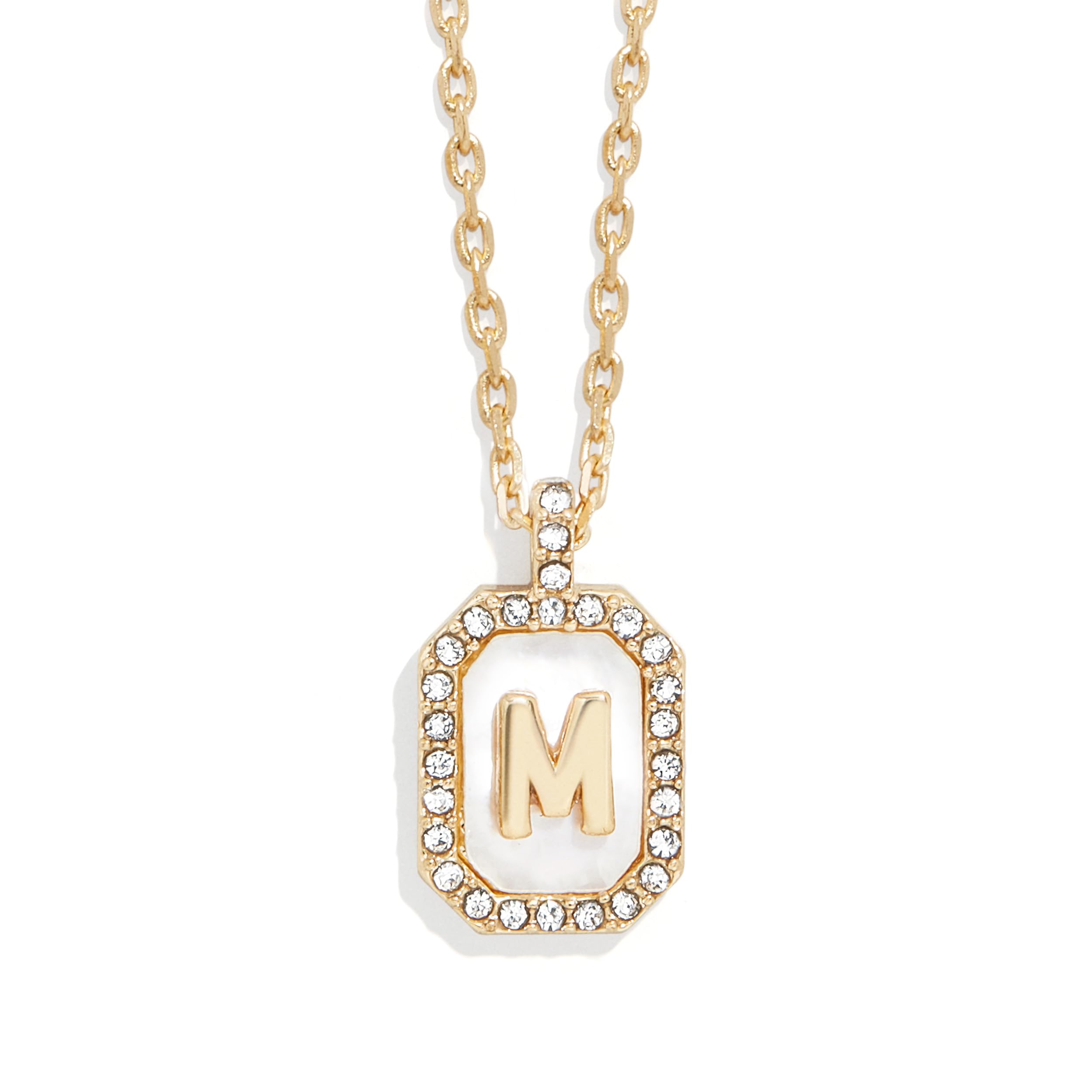 BaubleBar Initial Necklace - Dainty Gold-Plated Personalized Letter Pendant Necklace, Small Dog Tag Style Design