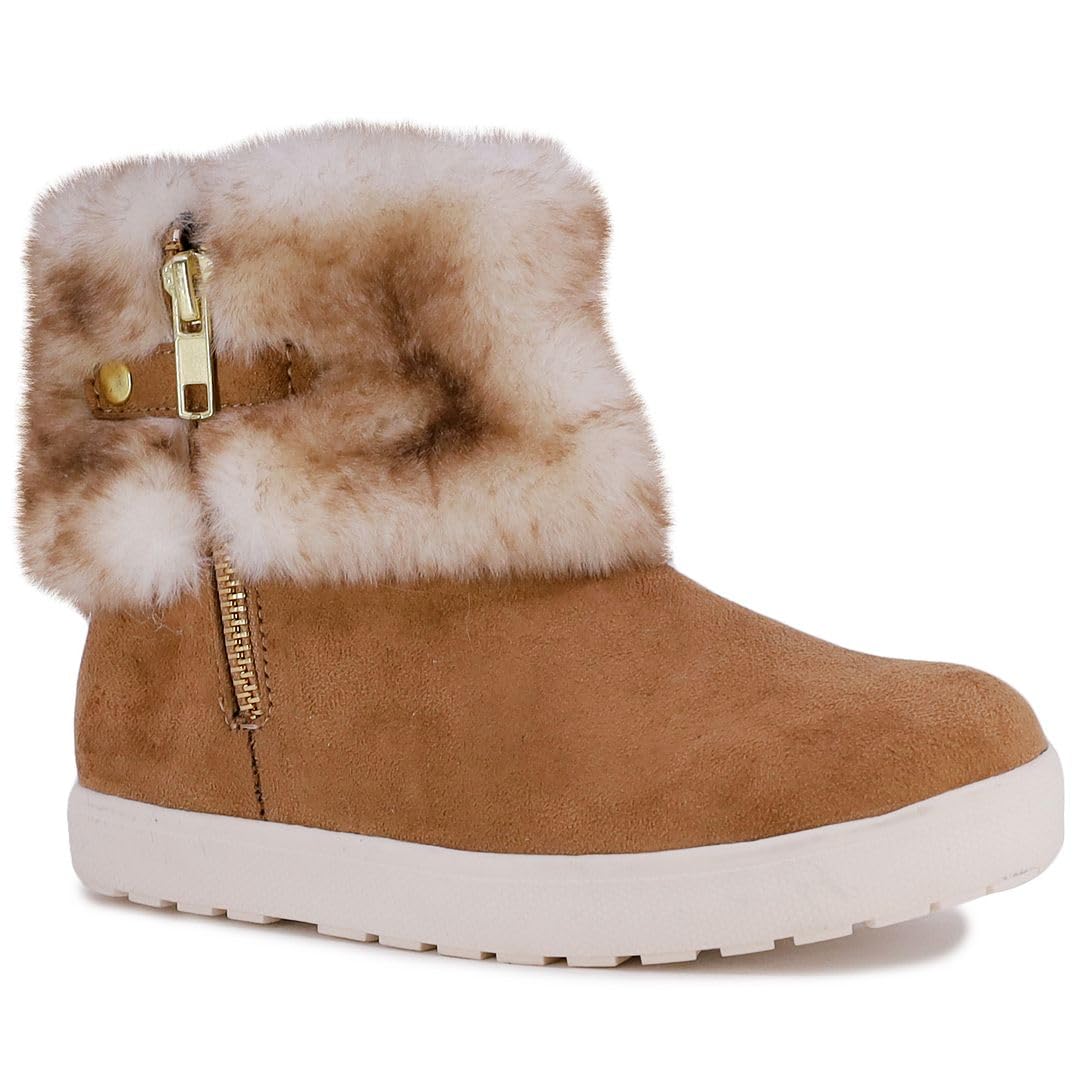 LONDON FOGGirls Elia Street Cold Weather Snow Boots Faux Fur Zip Up Warm Lined Snow Boots For Girls
