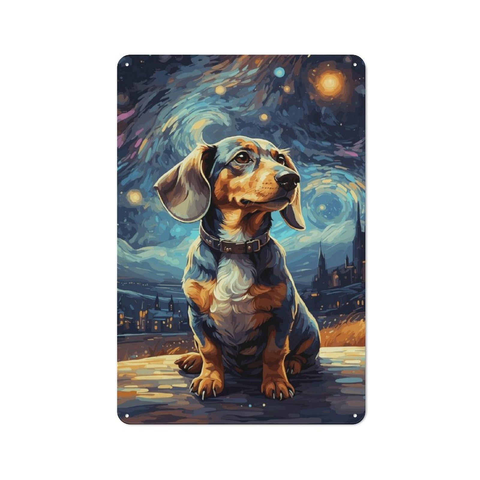 Junmoney Dachshund Night Sky Retro Metal Wall Decor 30X20cm, Metal Sign For Pub, Home Bar, Shed Or Man Cave, For Relaxed Wall Styling