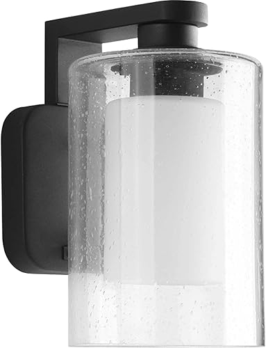 Progress Lighting Compel Collection - Farol de pared pequeño de cristal transparente con textura para exteriores, color negro