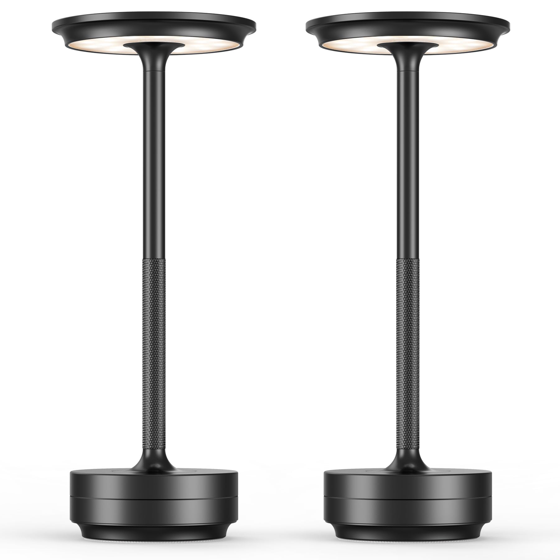 2 Pack LED Cordless Table Lamps, Portable Rechargeable LED Battery Powered Touch Table Light, 3 Color Stepless Dimming Modern Metal Table Lamp, for Restaurant/Home/Outdoor/Patio.(Black)