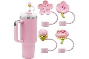 Pink Peach Blossom 4-Pack Flower Straw Covers Cap for Stanley Cup