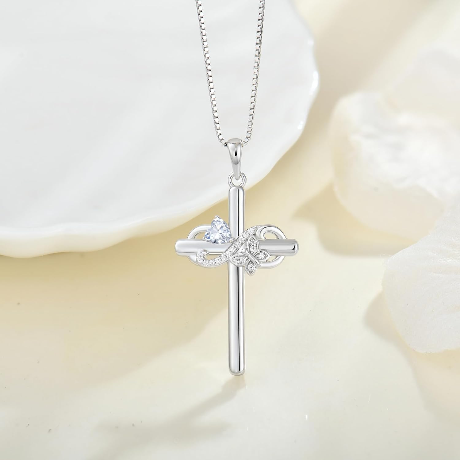 Infinity Butterfly Cross Necklace 925 Sterling Silver Crucifix Christian Religious Pendant Birthstone Jewelry for Women - Image 4