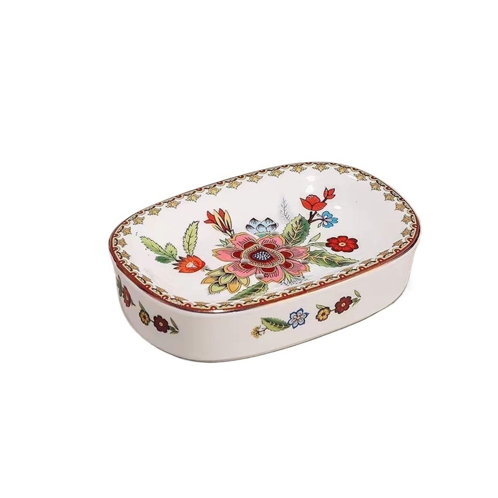 Bathroom Soap Dispenser Set Floral Ceramic Bathroom Set Toilet Foam Lotion Bottle Toothbrush Cup Soap Dish Household Luxury Toiletries(A-Soap dish)