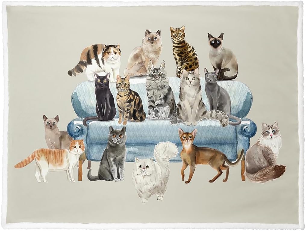 SXCHEN Sherpa Fleece Blanket Throw for Couch Bed Warm Soft Comfy Heavy Thick Fluffy Blankets for Winter Throws with Cute Kitten Cats Selfie Print Gifts for Cat Lovers,60 x 80 inches