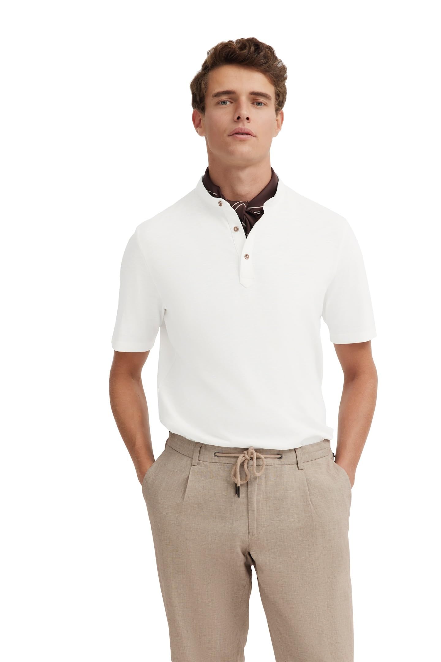 Bugatti Men's 20-Ecru Polo Short Sleeve Modern Elegant Cotton Classic Comfortable Summer Casual, S