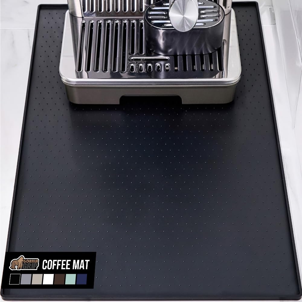 GORILLA GRIP Tappetino da caffè in silicone, 45 x 71 cm, accessori per bar espresso, impermeabile, resistente al calore, tappetino per asciugare i piatti, rimane in posizione sul bancone della cucina