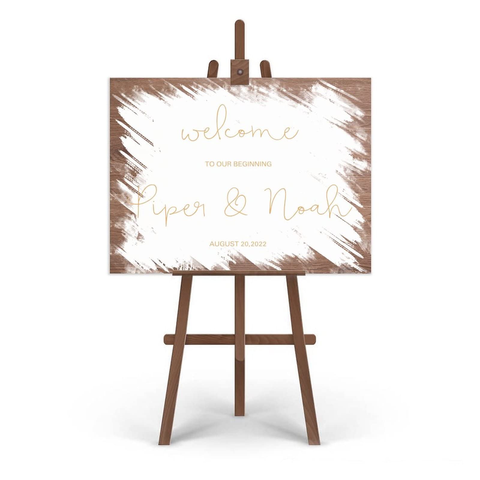Spersonalizowany znak powitalny ślubny 'Welcome to Our Beginning' drewniany znak ślubny postarzany monogram słowo sztuka dekoracja drewniany znak przyjęcie weselne plakat na ceremonię zaręczyny