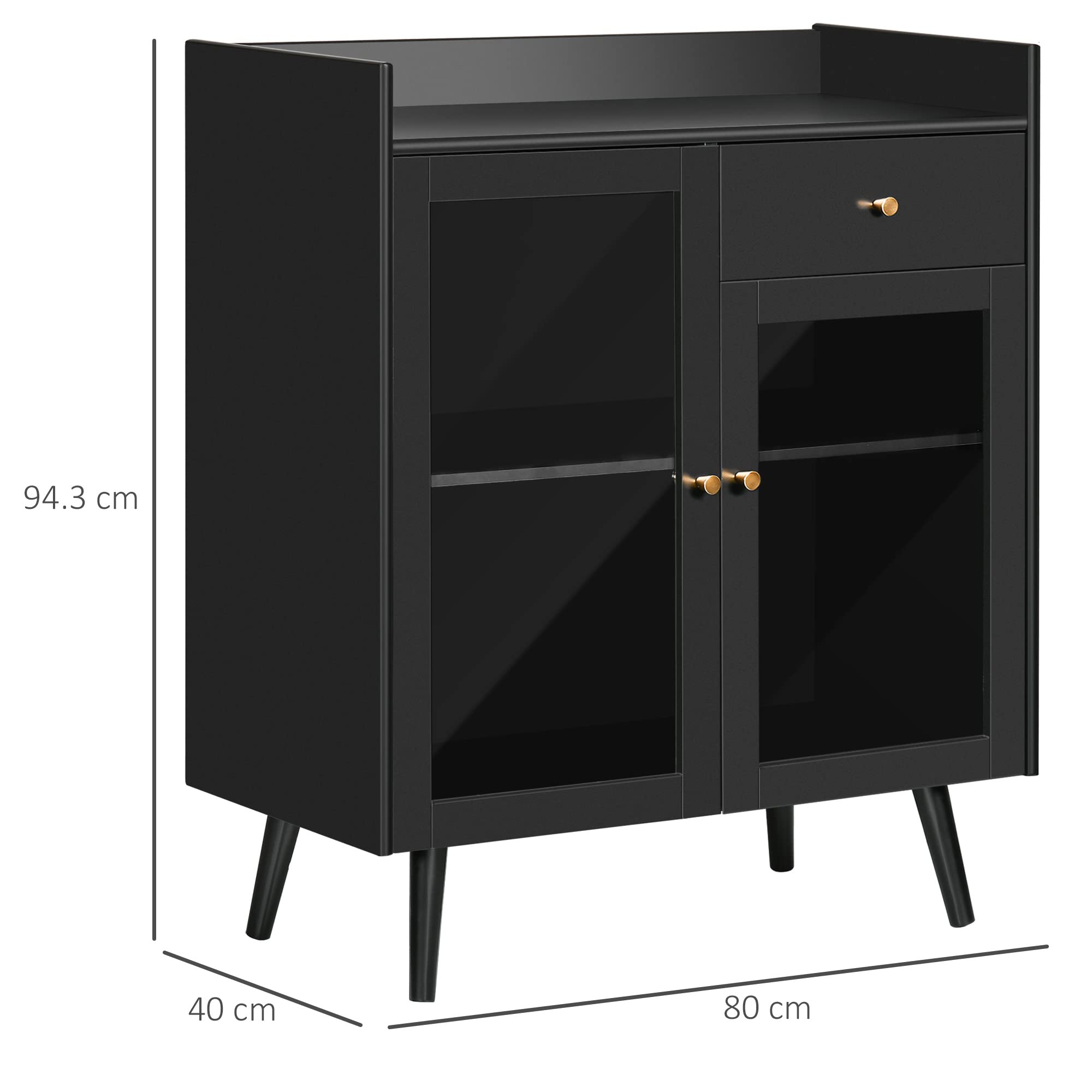 HOMCOM Armadietto Due Ante con Ripiano Regolabile, Piano d'Appoggio e Spazi Aperti in MDF e Legno, 80x40x94.3cm, Nero