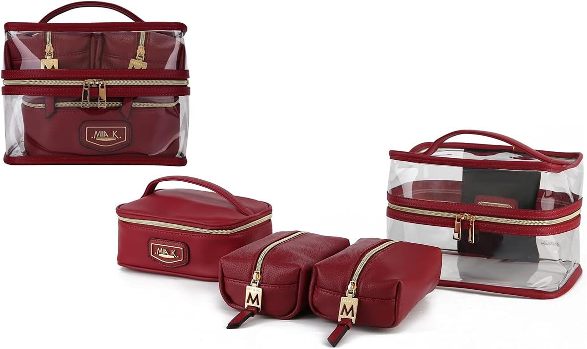 MKF Collection 4PCS Stylish Cosmetic Bag Portable Makeup Travel Organizer Case Red by Mia k