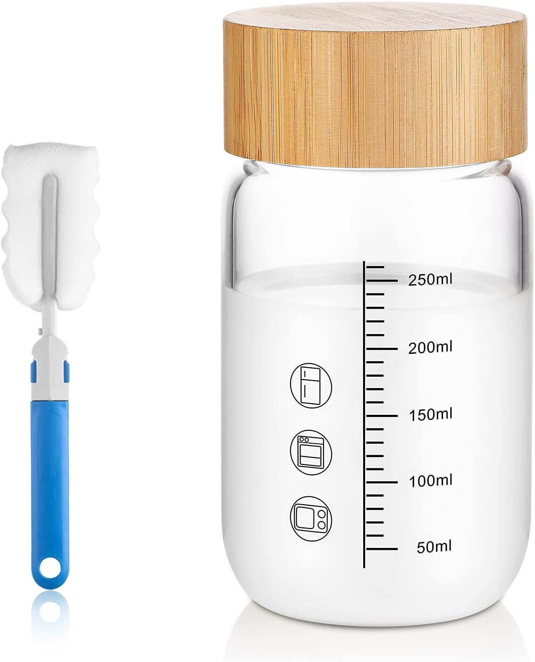 Small Glass Water Bottle, Wide Mouth Shaker With Lid, 300ML/10oz Reusable Drinking Bottle for Milk Juice Smoothies