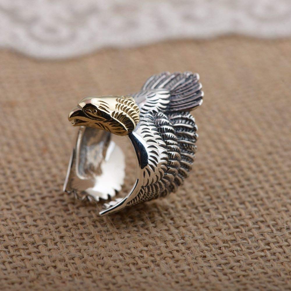 Anelli D'Argento,S925 Anello In Argento Sterling Con Piume D'Aquila Anelli Regolabili Anello Aperto Retrò In Argento Anello Per Il Pollice Anello Per L'Eternità Fascino Di Nozze Gioielli Regali Pe