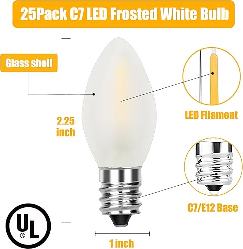 Miniatura 2 de SUNSGNE Bombillas LED C7 de Navidad de 0.6 W, bombillas LED esmeriladas de repuesto para candelabros E12, bombilla pequeña para decoración interior