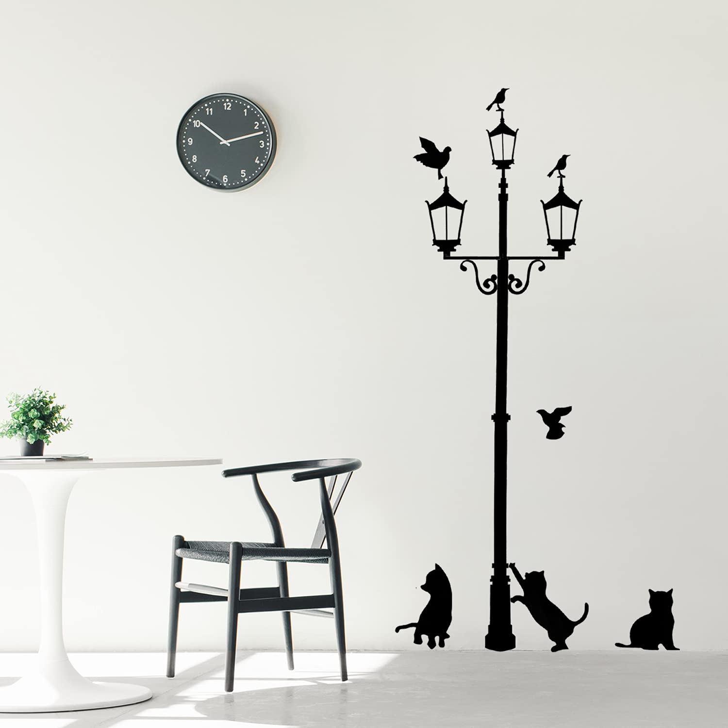 2 piezas calcomanías de pared negras con gatos, autoadhesivo para decoración de paredes farola estrella gato pegatinas adhesivas murales para sala estar dormitorio habitación de niños pasillo ventana