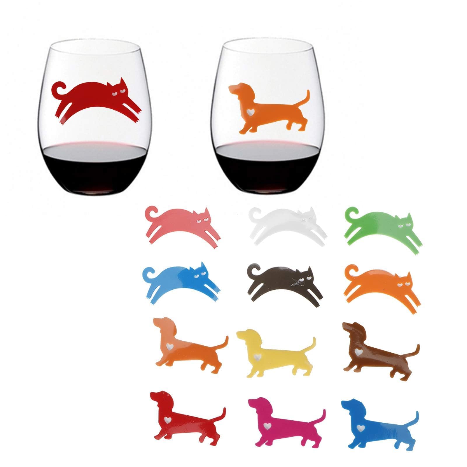 48Pcs Silicone Drink Markers for Glasses, Wine Glass Charms Markers Cute Cat Shape Wine Charms Glass Markers Wine Charm Tags