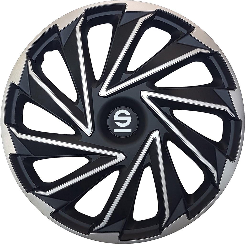 Sparco Ensemble de 4 Couvre-Roues de Voiture 15 Pouces Varese SPC1580SVBK Argent Noir