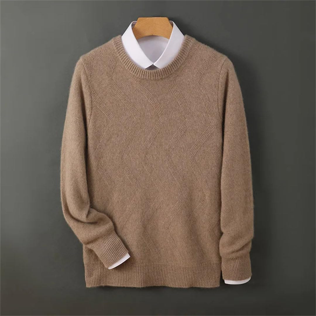 Męski sweter biznesowy w 100% z solidnej wełny, okrągły dekolt, luźny, gruby sweter biznesowy, zimowa dzianinowa koszula.
