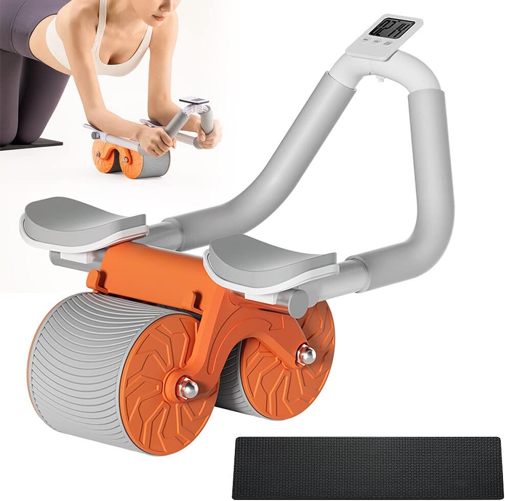 NAVESO Automatic Rebound Abdominal Wheel, 4d Ab Roller With Elbow Support, Wheel Knee Mat, 2 In 1 & Plank Trainer For Core Strength Training Home Gym Fitness ORANGE 01563-1