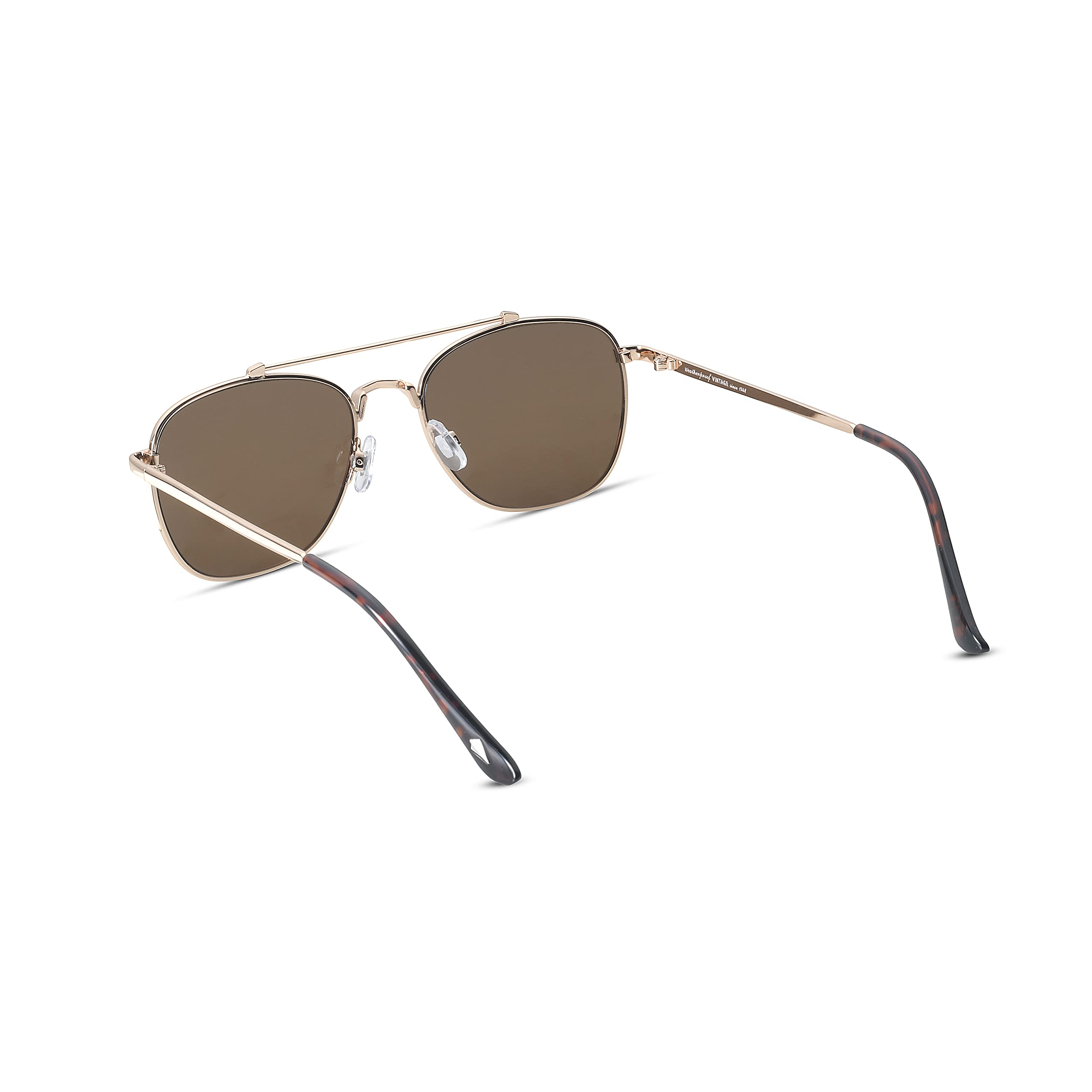 WEATHERPROOF VINTAGE Gafas de sol de diseño para hombre, protección UV400, marco de aviador cuadrado de metal duradero, Dorado brillante, Large