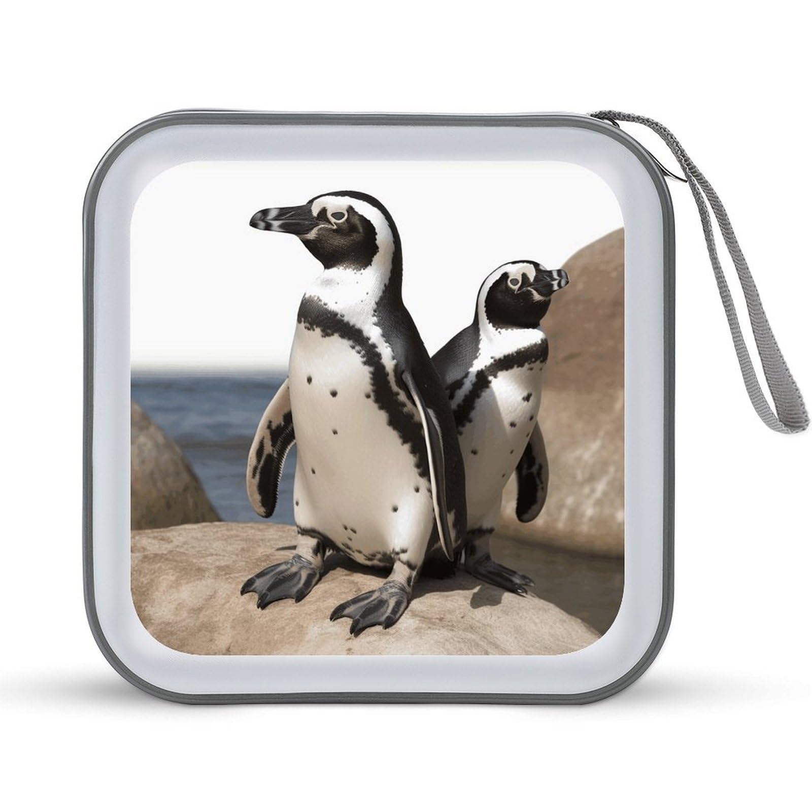 VstaDank African Penguin CD Case with Hand Strap Lightweight DVD Wallet Holder 40 Capacity CD/DVD Case Wallet Protective CD Wallet CD/DVD Portable Storage Binder for Car Home Office