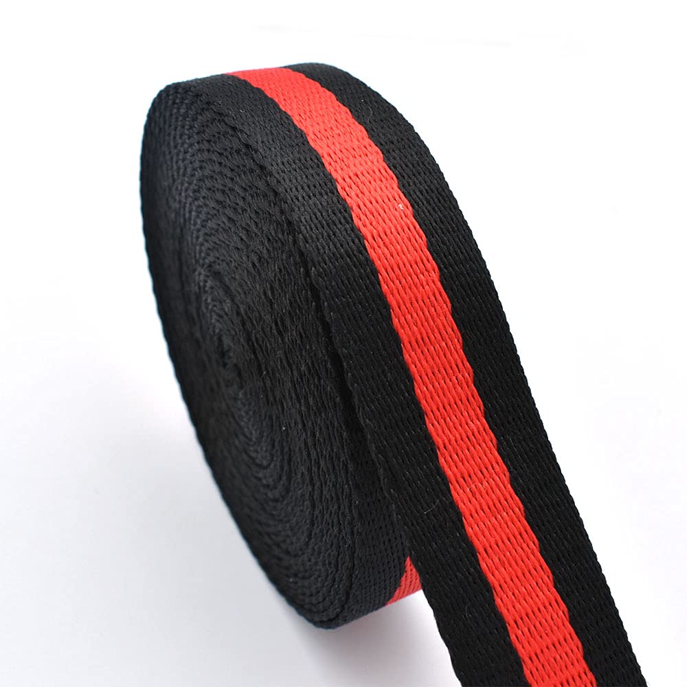 20mm Black and Red Striped Webbing Cotton Webbing Fabric Belt Dog Collar Webbing Polyester Webbing 3/4inch Webbing for Pet Collar Backpack