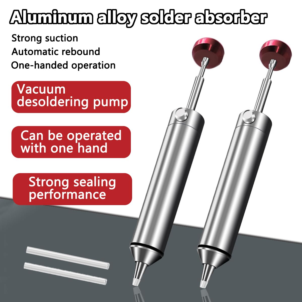 SamHeng Solder Sucker Tool Dissaldatura Pompa Remover con ugello in silicone resistente alle alte temperature, alloggiamento in alluminio portatile Potenza di aspirazione più forte