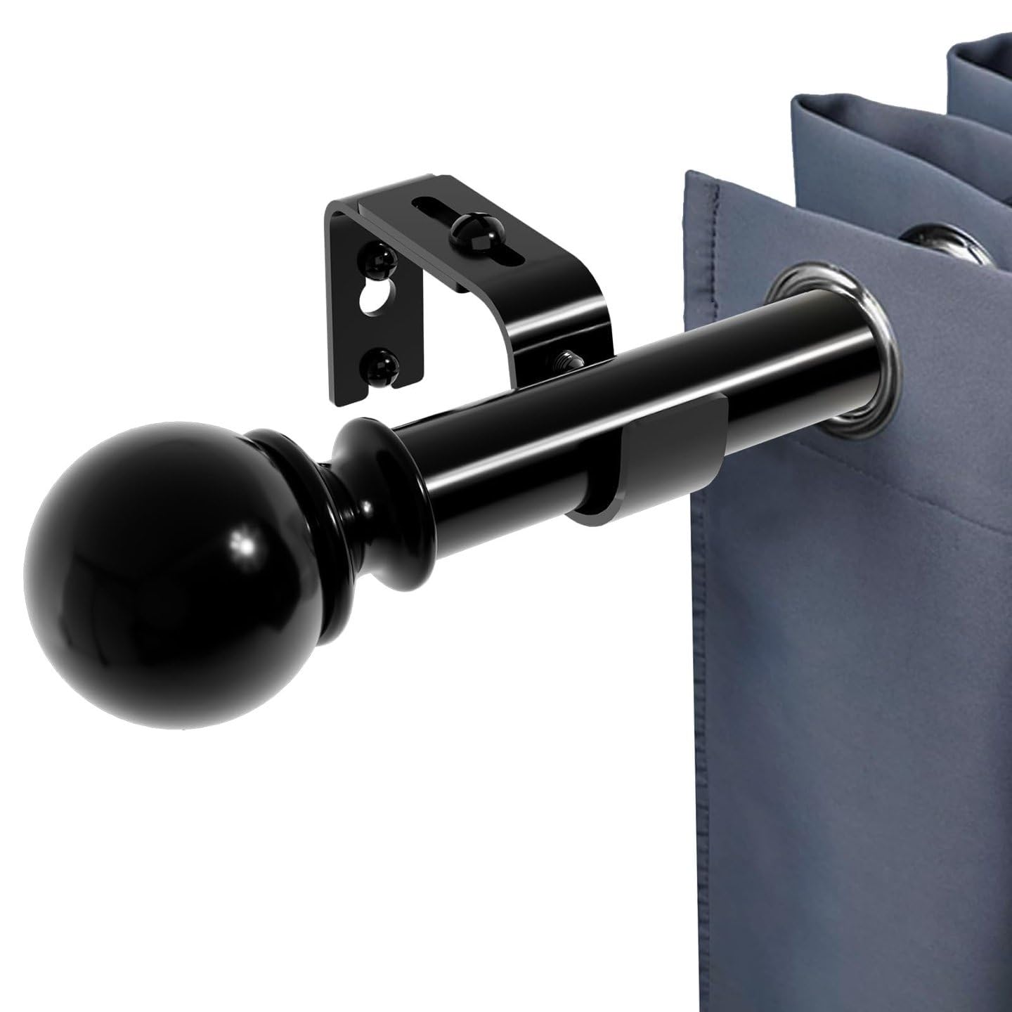 Curtain Rod Black Curtain Poles For Eyelet Curtains With Brackets And Fittings Set Curtain Poles For Bedroom Dining Room Living Room Or Kitchen Black 185-435CM โ image 1