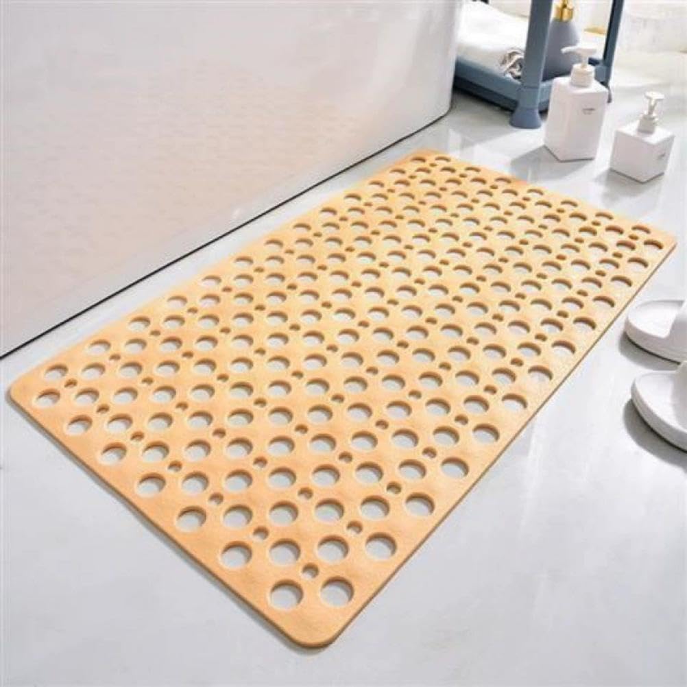 DECAKE Shower Mat Non Slip, Long Bathtub Mat, Matt Slip Anti Mould, With Suction Cup and Drainage Holes, Soft Comfortable,yellow,20.8x20.8in