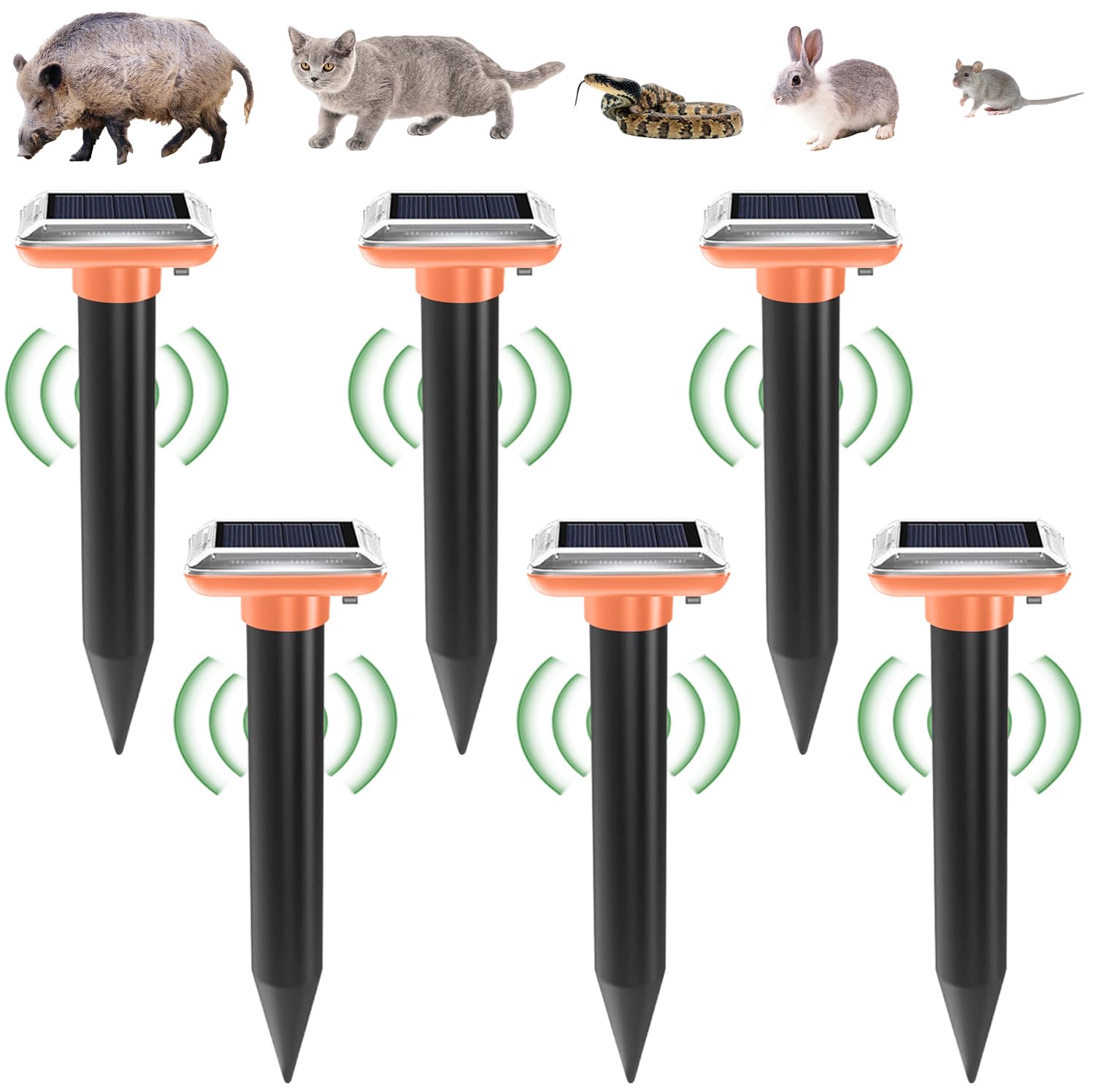 Pack of 8 Solar Mole Repellent: IP65 Waterproof Mole Repellent, Ultrasonic Mole Repellent, Mole Repellent for the Expulsion of Moles, Ground Squirrels and Voles from Green Areas (Orange)
