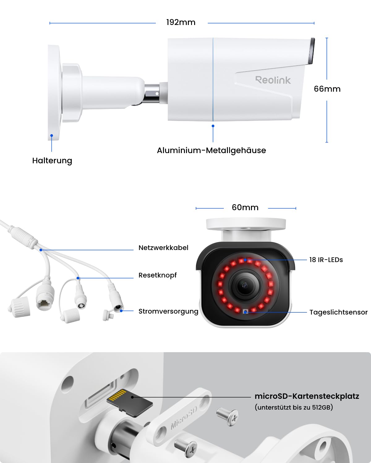 Reolink 4K Smarte PoE Überwachungskamera Aussen mit Personen-/Fahrzeugerkennung, 8MP IP Kamera mit Audio und microSD Kartensteckplatz, IR Nachtsicht, IP67 Wasserfest, Zeitraffer, RLC-810A